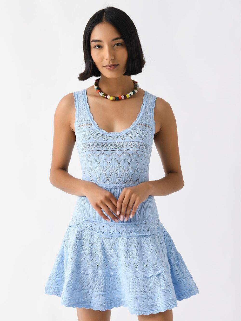 LoveShackFancy Ronelle Pointelle Scallop Mini Dress - S - Morning Tide